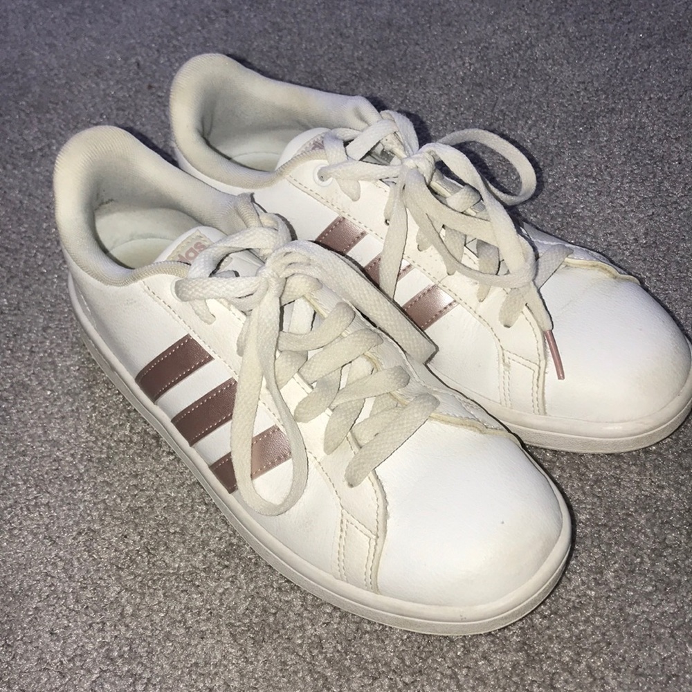 White Adidas Sneaker with Rose Gold Stripes